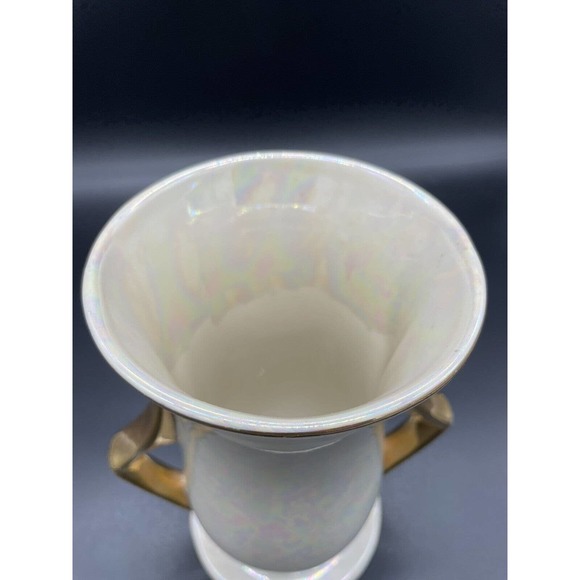 Vintage Iridescent Pearlescent Gold Lusterware Vase Hand Decorated 22KT 7” - Picture 3 of 11